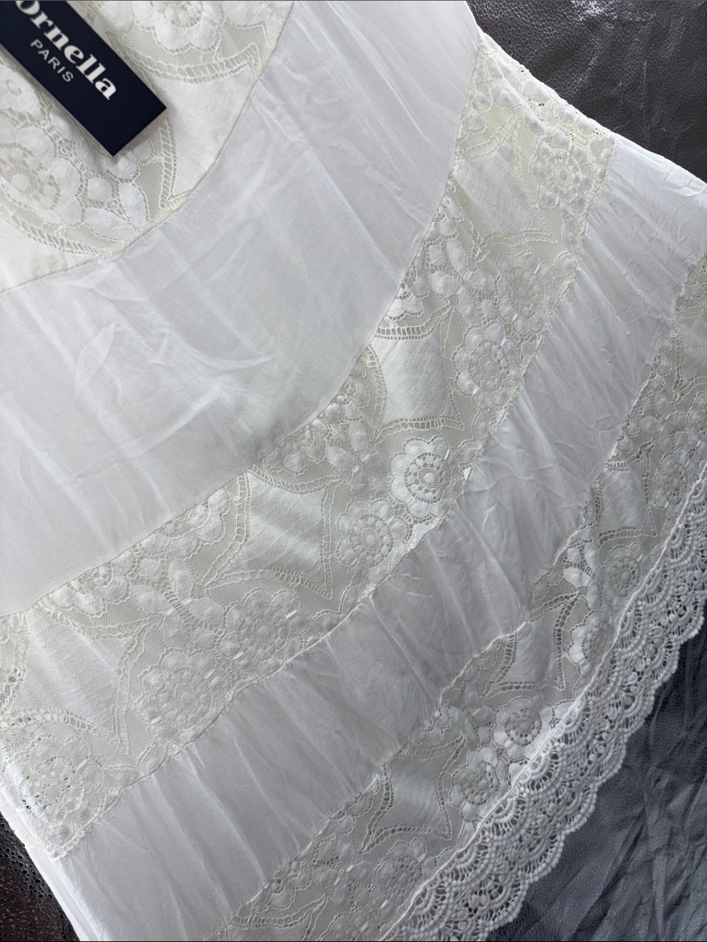 Ornella Paris Ivory Lace Crochet Trim Top - Picture 6 of 9